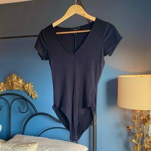 3 For $25 V Neck Ribbed Knit Black Bodysuit